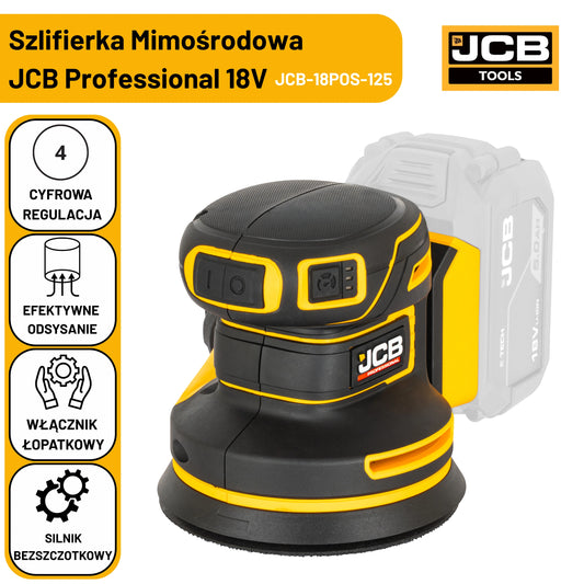 JCB Professional Zestaw Szlifierka Mimośrodowa Akumulatorowa 18V 125mm 2Ah 4Ah Ładowarka