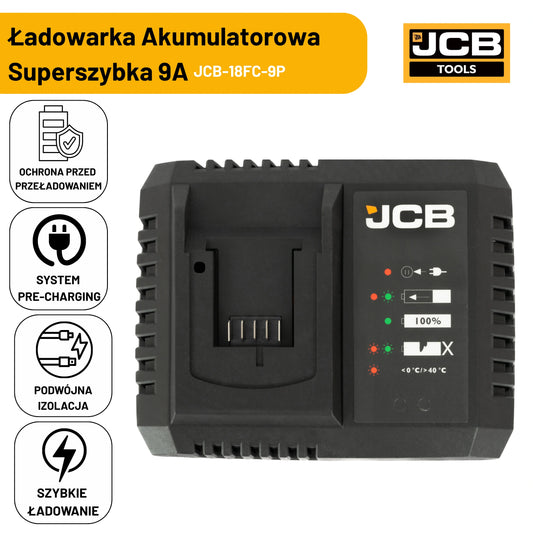 JCB Professional Super Szybka Ładowarka 9A Do Akumulatorów Li-Ion 18V