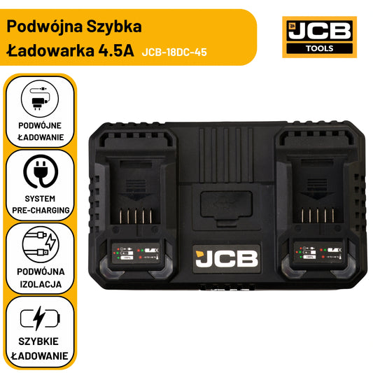 Професійний подвійний швидкий зарядний пристрій JCB 18V 4.5A