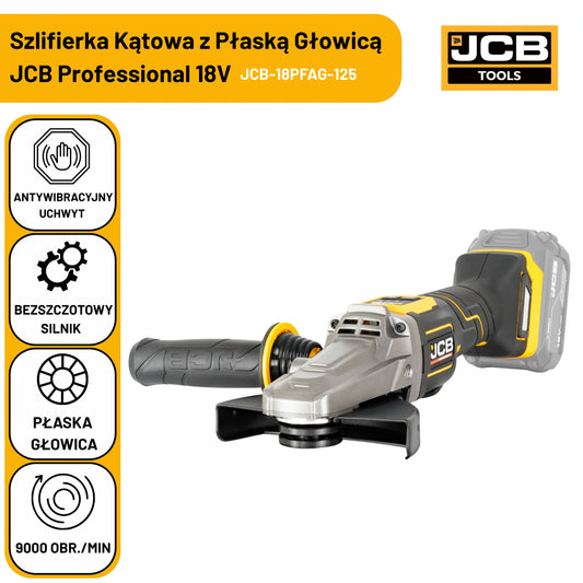 Професійна кутова шліфувальна машина(болгарка) JCB 18V з перемикачем та плоскою головкою (125 мм / 5 дюймів)