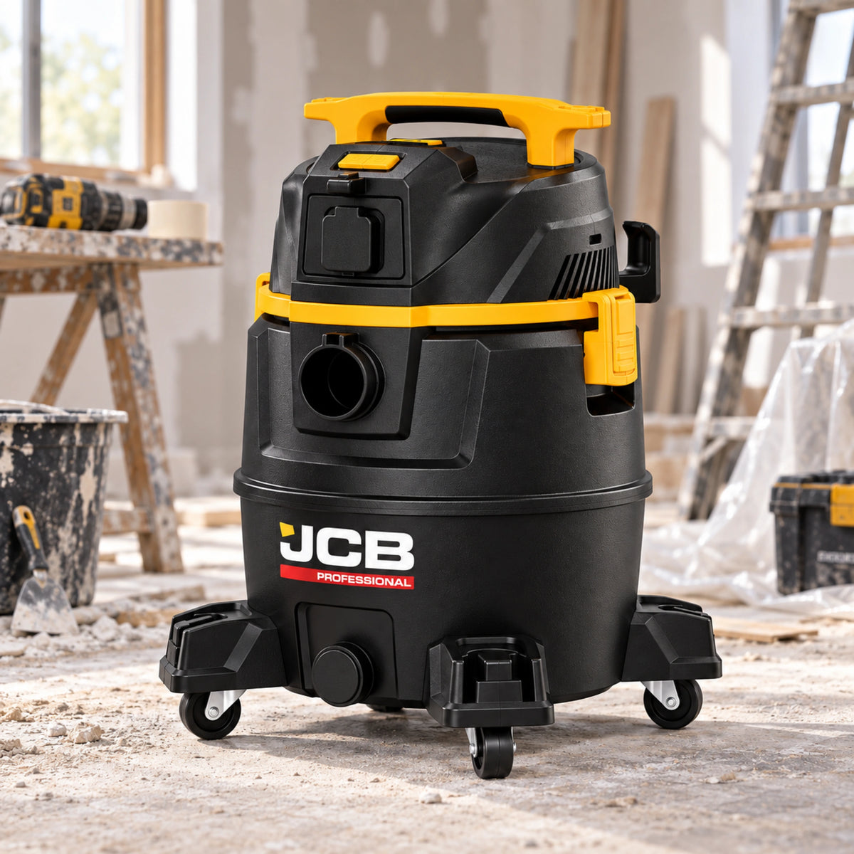 Промисловий пилосос JCB Tools 30 л для сухого та вологого прибирання 1300 Вт з розеткою для електроінструменту