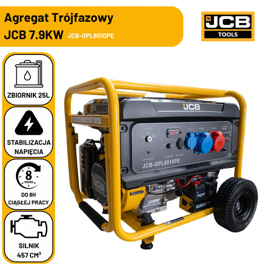 Agregat Prądotwórczy Spalinowy JCB 7.9KW - 3 Fazowy Generator Prądu (AVR, rozruch elektryczny)