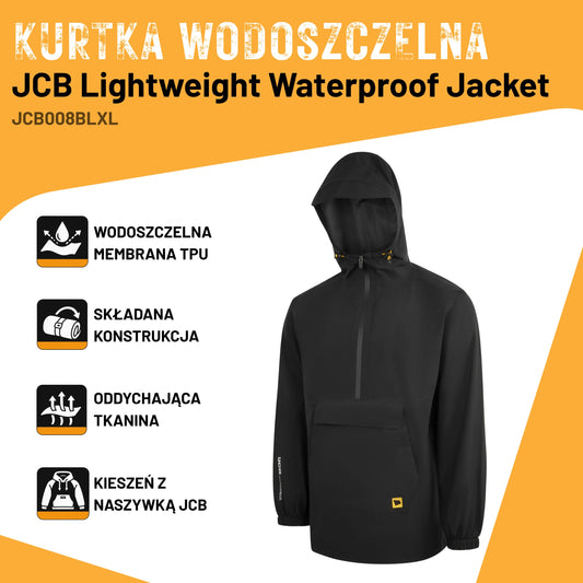 JCB Workwear Kurtka Przeciwdeszczowa Ultralekka Składana Czarna