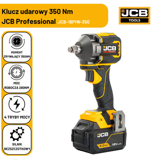 JCB Professional Klucz Udarowy Akumulatorowy 18V 350Nm Zestaw 2x 5,0Ah Ładowarka 4,5A Walizka