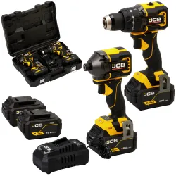 JCB Professional 18V Zestaw: Wiertarko-wkrętarka Udarowa 75Nm, Zakrętarka 230Nm, 2x 5.0Ah, Ładowarka