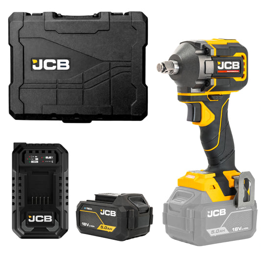 JCB Professional Klucz Udarowy Akumulatorowy 18V 350Nm Zestaw Ładowarka 4,5A Bateria 5Ah Walizka