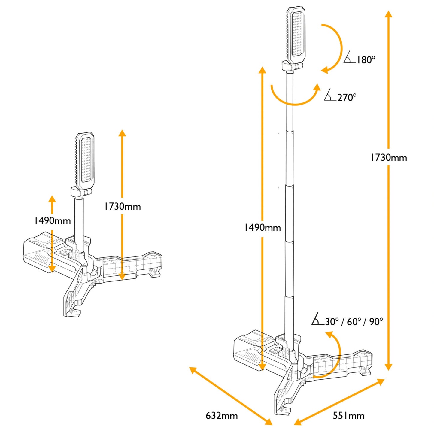 JCB Duo Fold KONNECT 6000 Lm – złożona lampa budowlana przenośna widok z boku