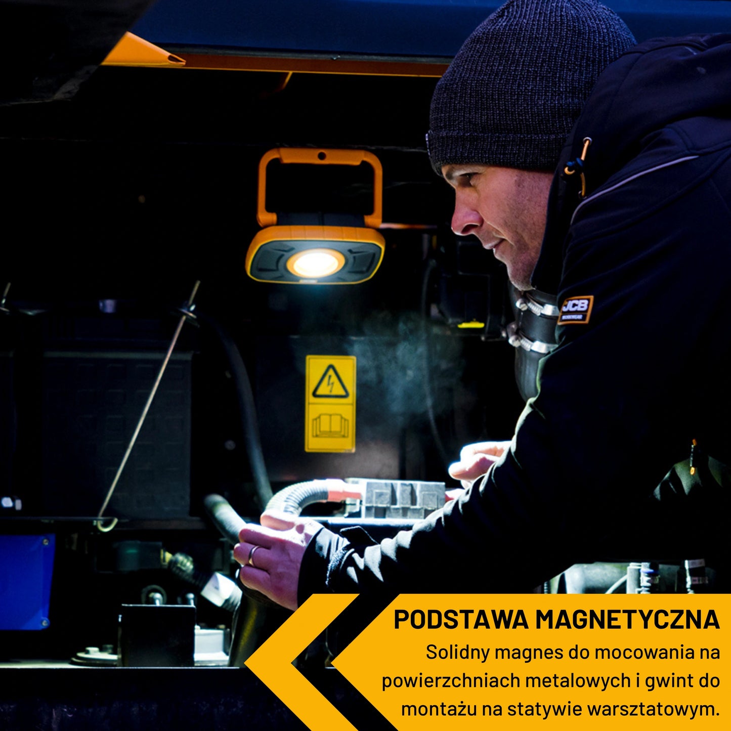 Latarka robocza akumulatorowa JCB 1500 lm – latarka warsztatowa LED