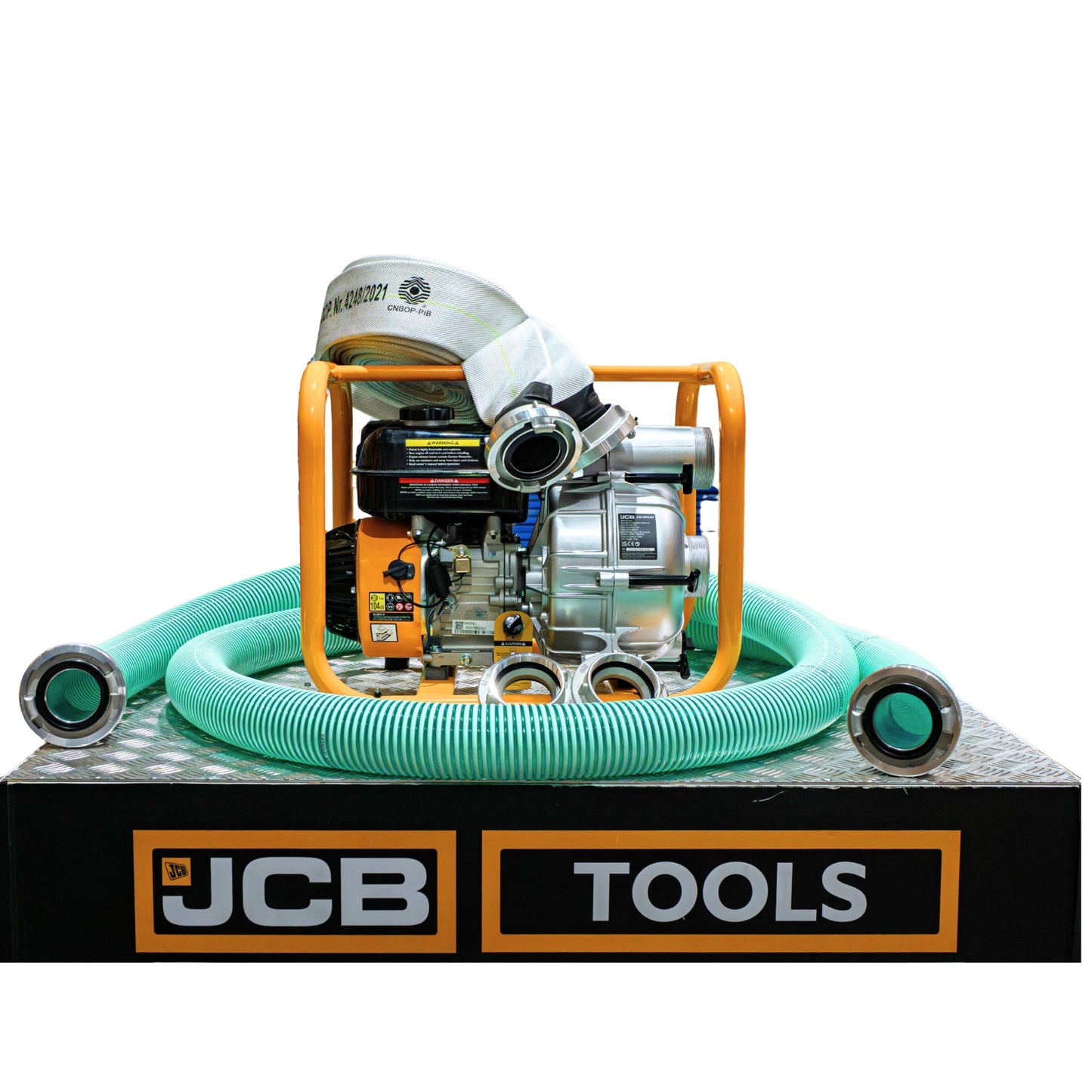 Kompletny Zestaw Motopompa Spalinowa 80mm 3" JCB Tools 7,5KM do wody czystej (1000l/min) +WĄŻ SSAWNY, WĄŻ TŁOCZNY CNBOP + NASADA