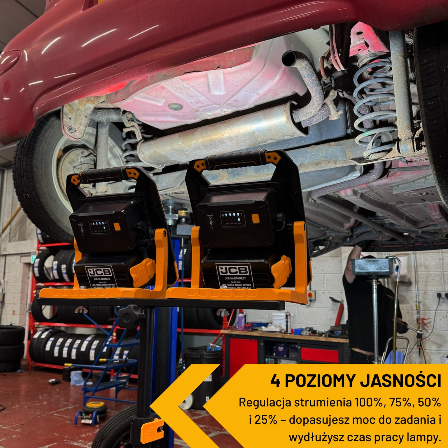Lampa ledowa budowlana JCB 6500 lm – lampy budowlane akumulatorowe