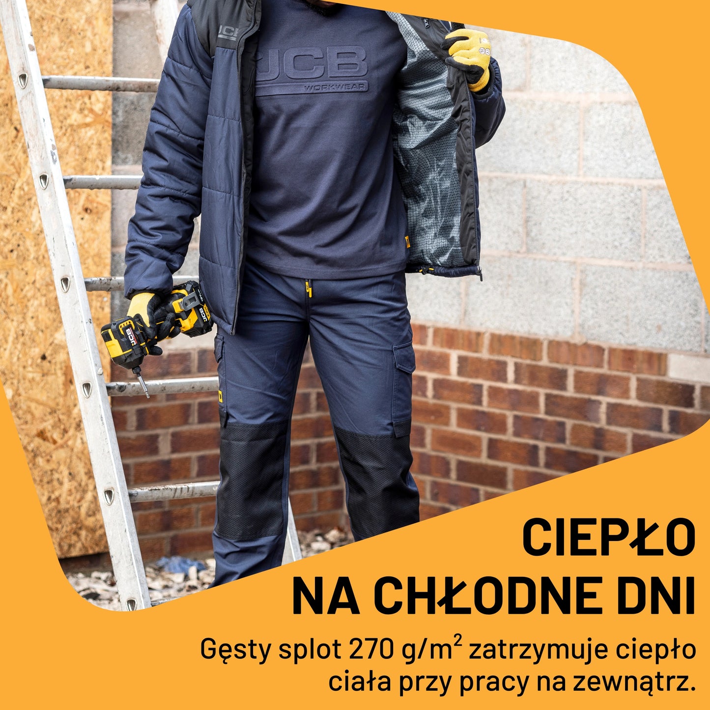 JCB Workwear Bluza Robocza z Kapturem z Logo 3D – Granatowy – zdjęcie 9