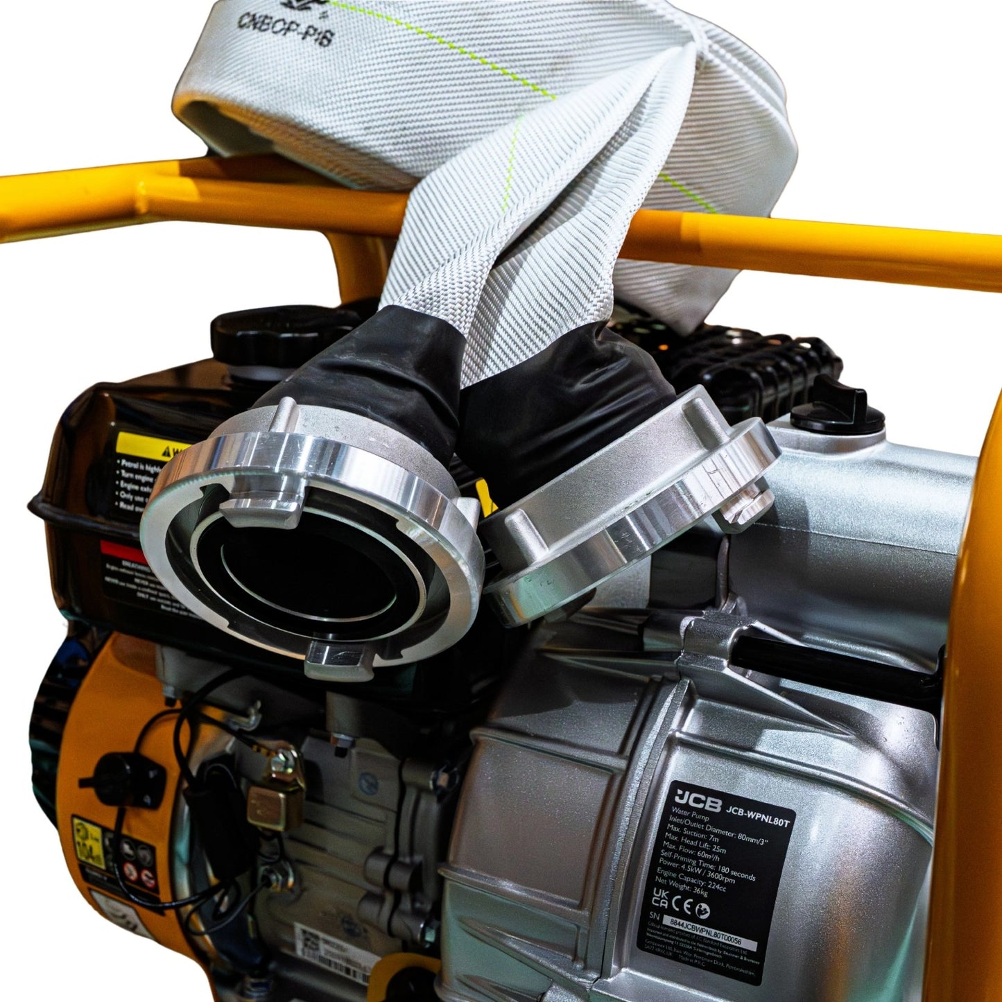 Kompletny Zestaw Motopompa Spalinowa 80mm 3" JCB Tools 7,5KM do wody czystej (1000l/min) +WĄŻ SSAWNY, WĄŻ TŁOCZNY CNBOP + NASADA