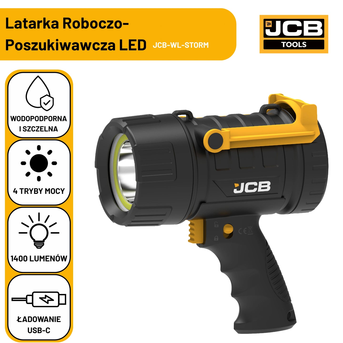 Latarka poszukiwawcza JCB 1400 lm – latarka robocza LED