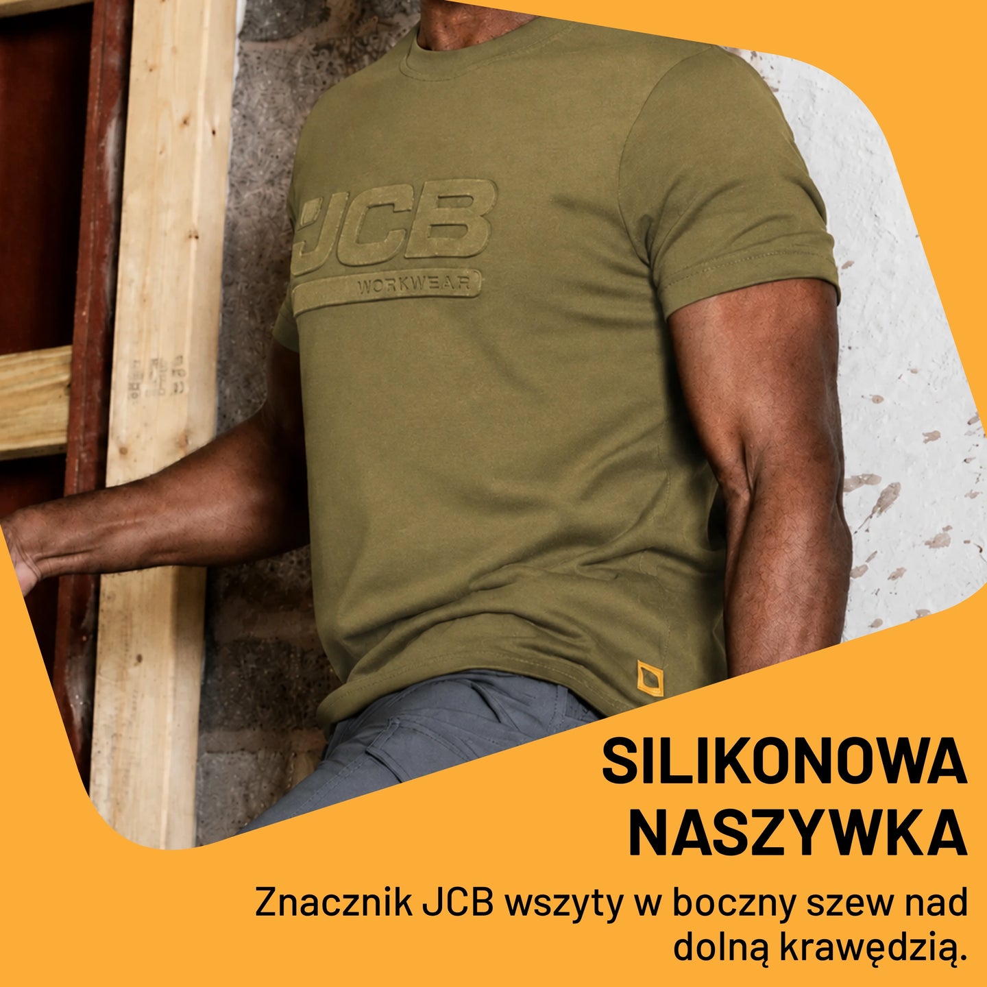 JCB Workwear Koszulka Robocza T-shirt Bawełniana z Logo 3D – Oliwkowy – zdjęcie 9