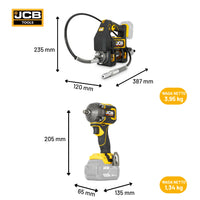 JCB Professional Zestaw Klucz Udarowy Akumulatorowy 350Nm + Smarownica 700 Bar 18V 2x 5Ah Ładowarka 4,5A
