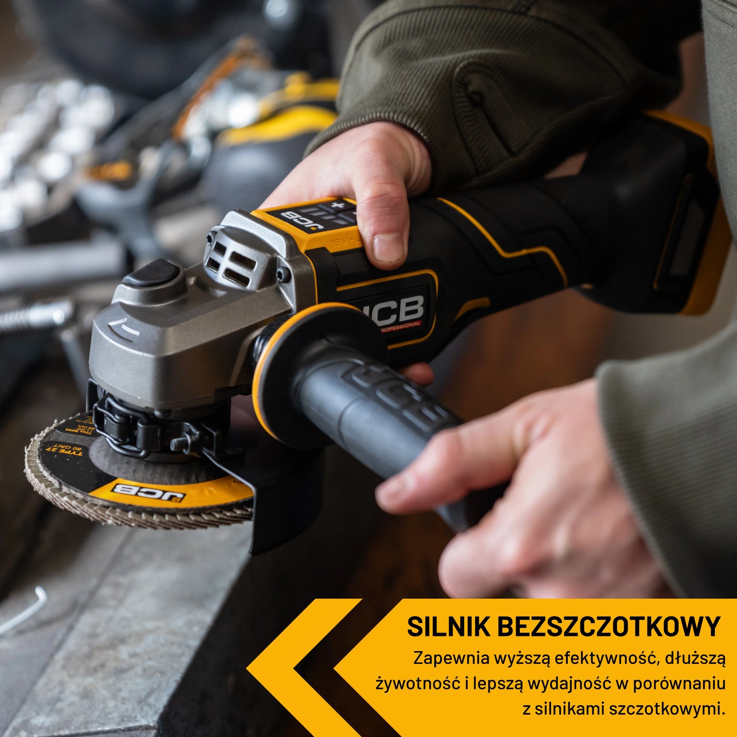 JCB Professional Zestaw Wiertarko-wkrętarka 75 Nm Szlifierka kątowa 125 mm 2x 5Ah Ładowarka Torba