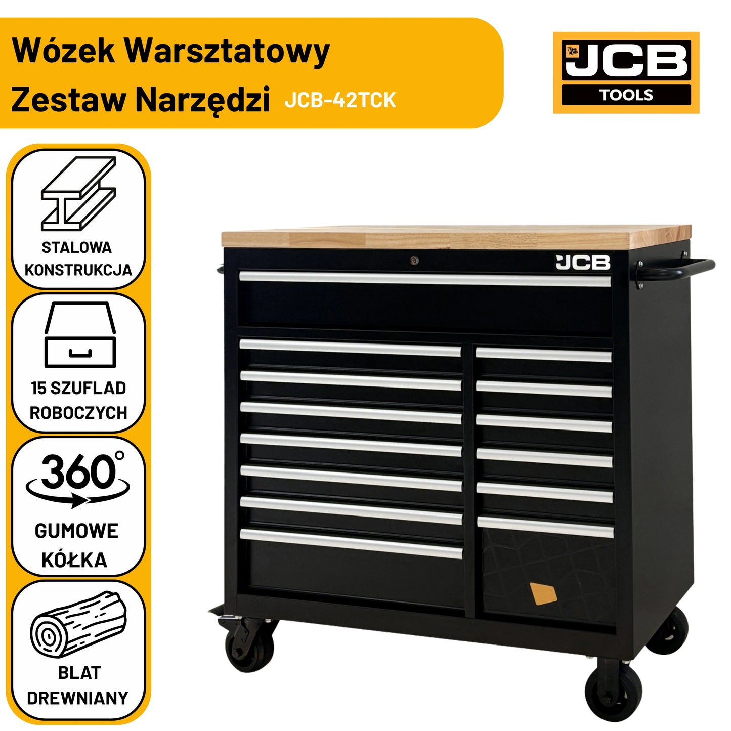 Wózek narzędziowy z wyposażeniem JCB 299 Elementów – wózek na narzędzia