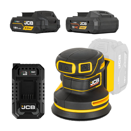JCB 18V Zestaw Szlifierka Mimośrodowa 125mm 2 Akumulatory Ładowarka 4.5A