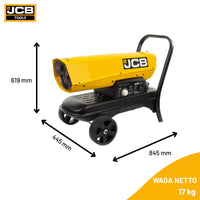 Nagrzewnica olejowa z odprowadzeniem spalin JCB 20kW – nagrzewnica spalinowa