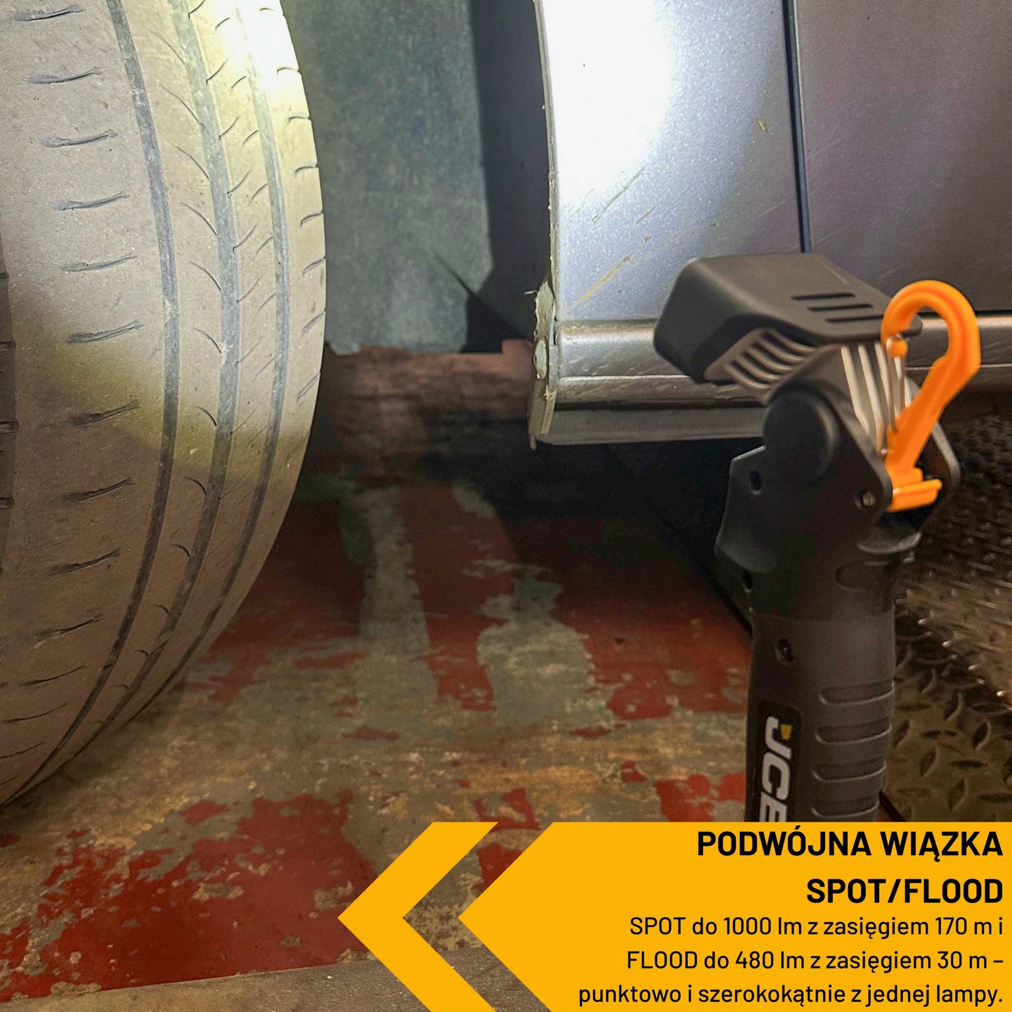 Lampa warsztatowa akumulatorowa JCB 1000 lm – oświetlenie budowlane