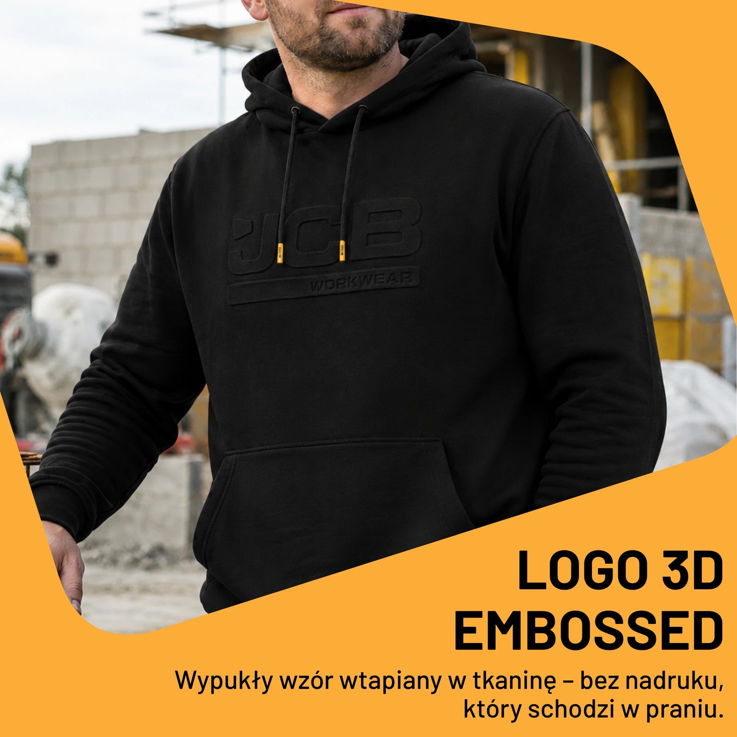 JCB Workwear Bluza Robocza z Kapturem z Logo 3D – Czarny – zdjęcie 5