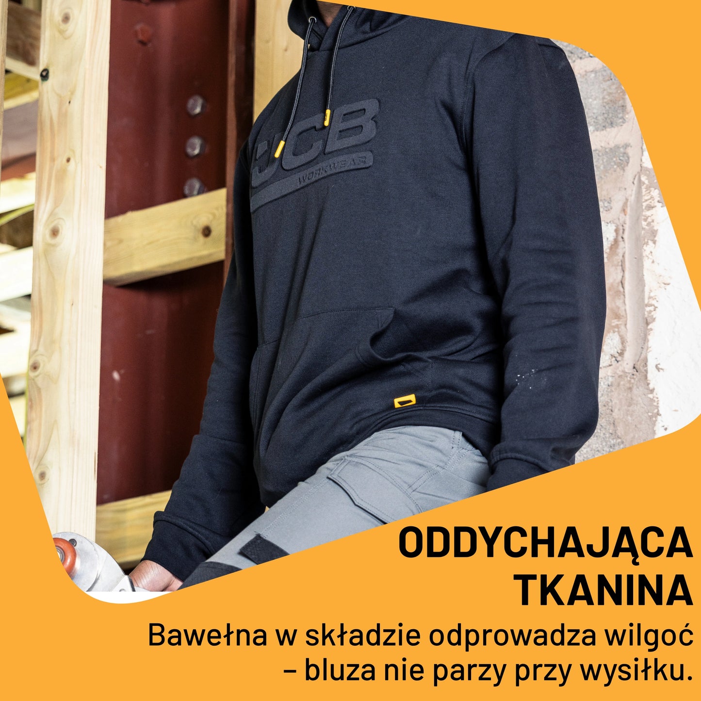 JCB Workwear Bluza Robocza z Kapturem z Logo 3D – Czarny – zdjęcie 7