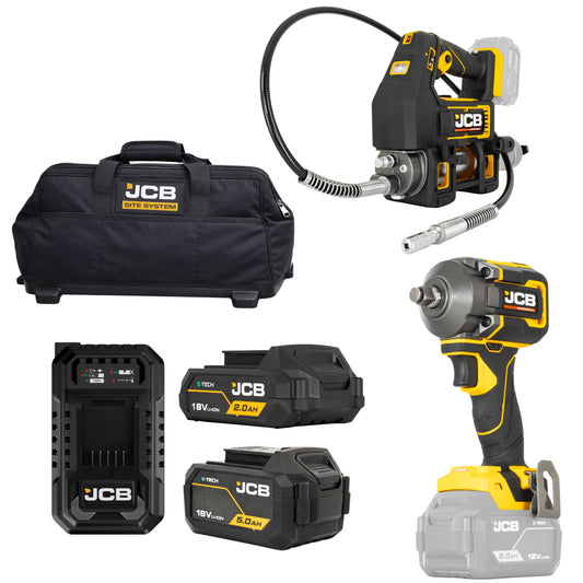 JCB 18V Zestaw 3 Klucz Udarowy Smarownica 2 Akumulatory Ladowarka 4.5A