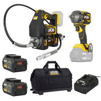 JCB Professional Zestaw Klucz Udarowy Akumulatorowy 350Nm + Smarownica 700 Bar 18V 2x 5Ah Ładowarka 4,5A