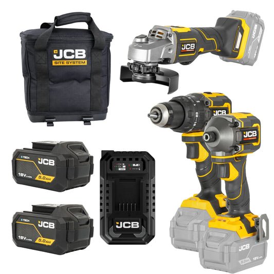 JCB Zestaw Elektronarzędzi 18V Wiertarko-Wkrętarka Szlifierka Zakrętarka