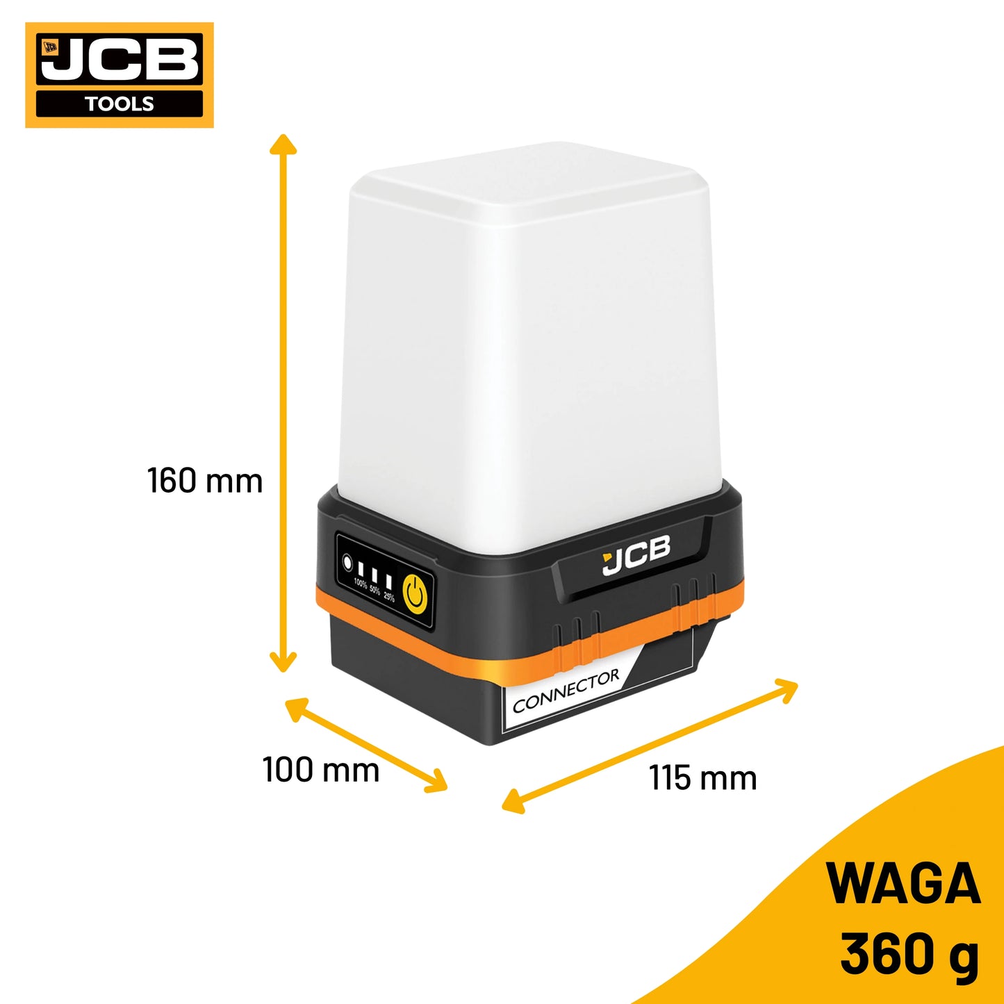 JCB Mini KONNECT 360 – odporność IK08 i szczelność lampa budowlana akumulatorowa
