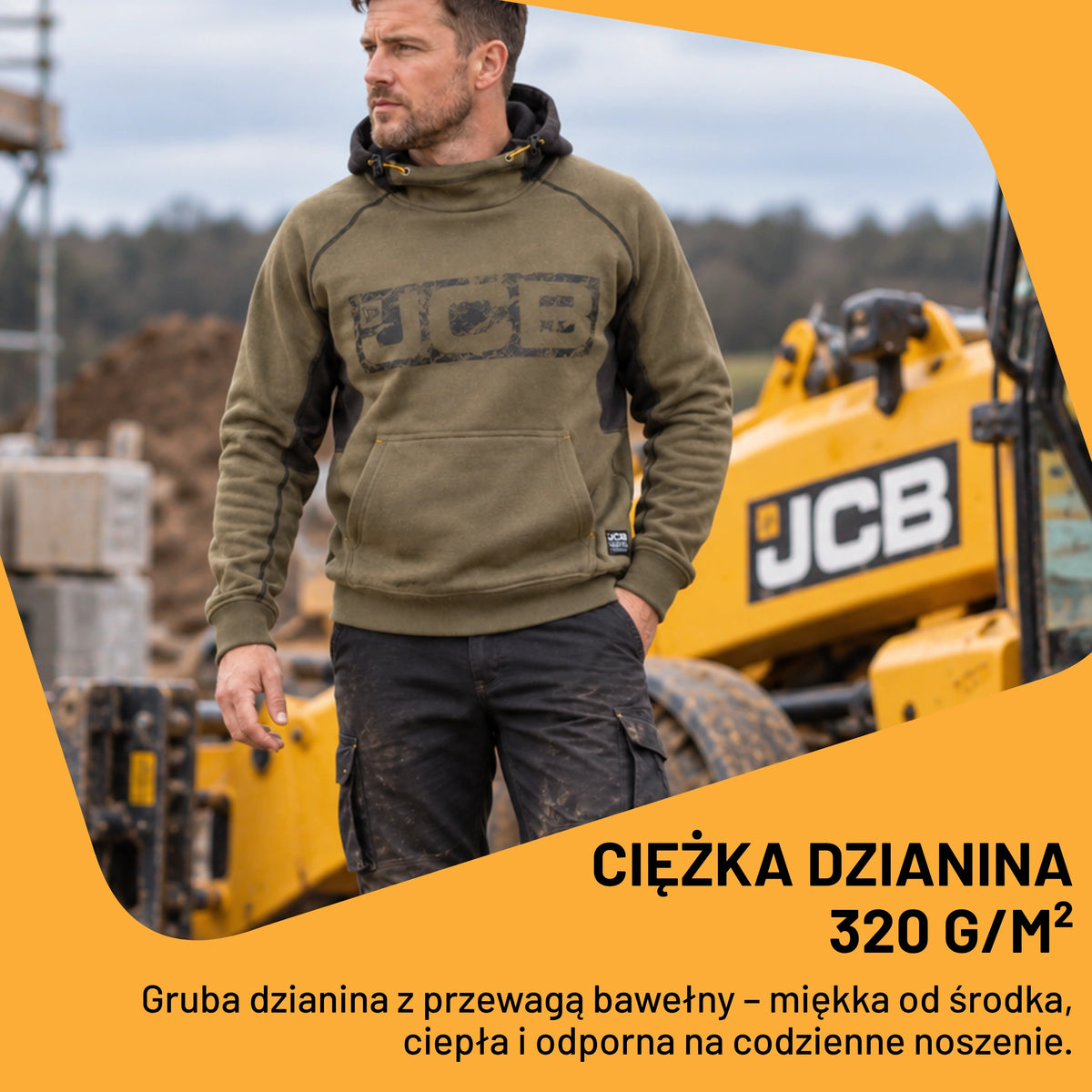 JCB Trade Bluza z Kapturem Horton Hoodie Oliwkowa