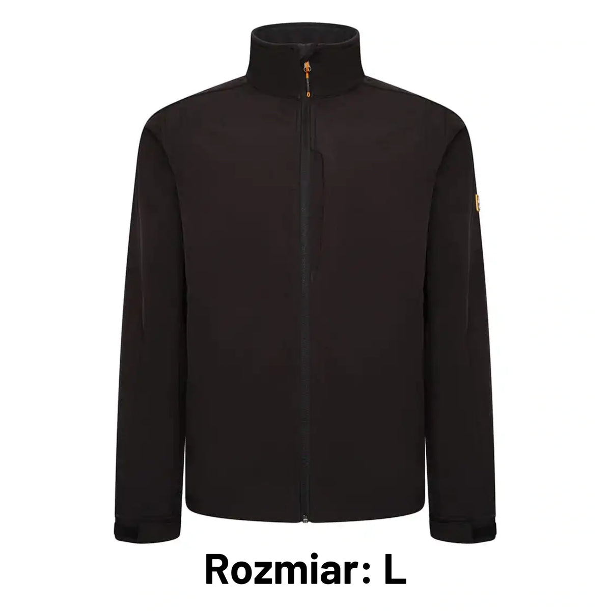 Kurtka robocza softshell JCB czarna z naszywką JCB, etykieta Rozmiar L