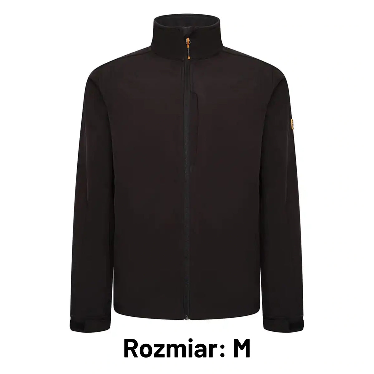 Kurtka robocza softshell JCB czarna z naszywką JCB, etykieta Rozmiar M
