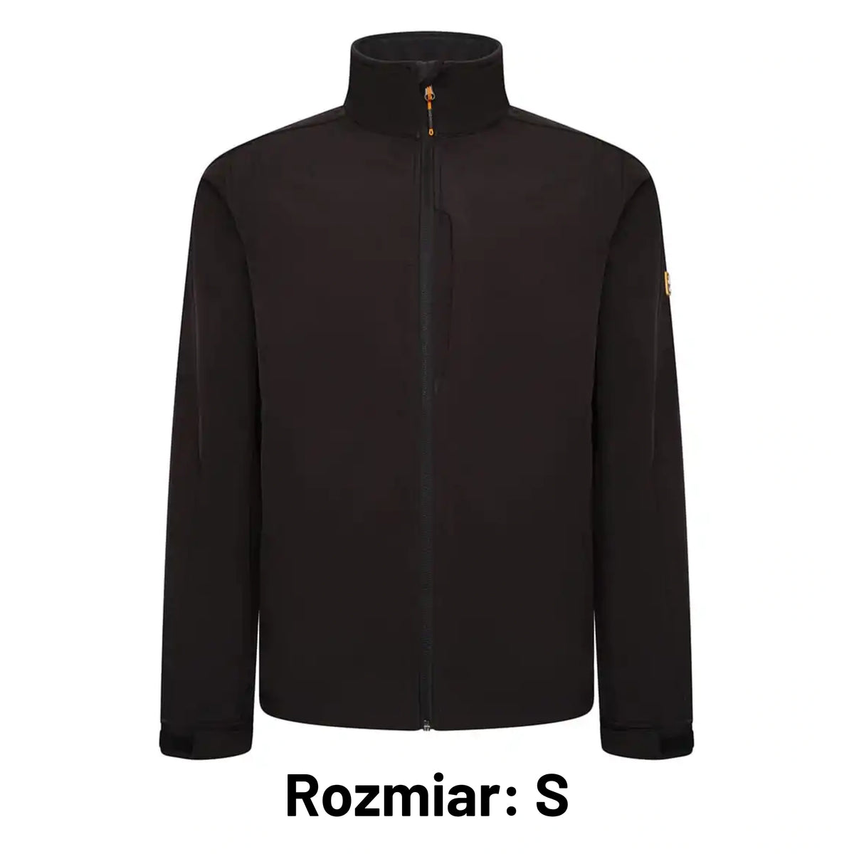 Kurtka robocza softshell JCB czarna z naszywką JCB, etykieta Rozmiar S