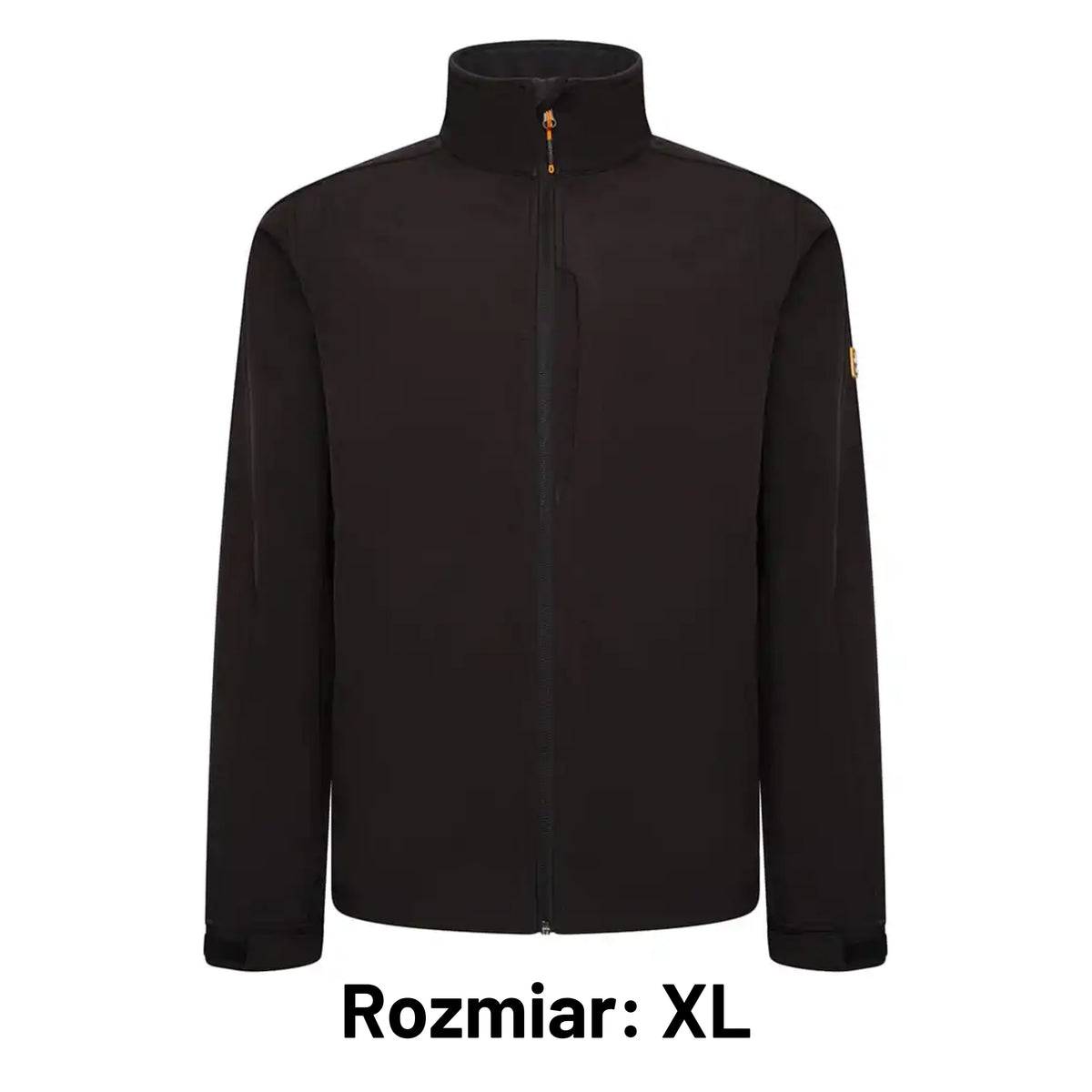 Kurtka robocza softshell JCB czarna z naszywką JCB, etykieta Rozmiar XL