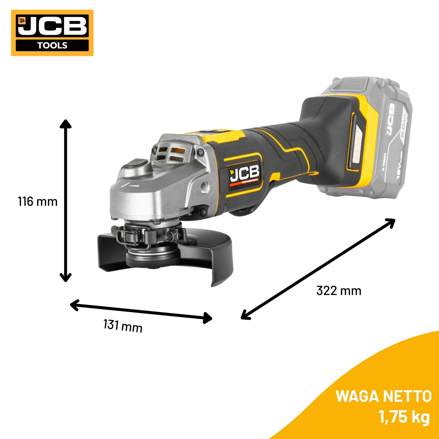 JCB Professional 18V Szlifierka Kątowa z Włącznikiem Łopatkowym (125 mm / 5")