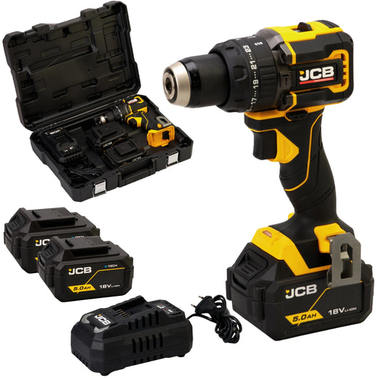 JCB Professional 18V Zestaw Kompaktowa wiertarko-wkrętarka udarowa 75 Nm 2x akumulator 5.0Ah + Szybka ładowarka 4.5A