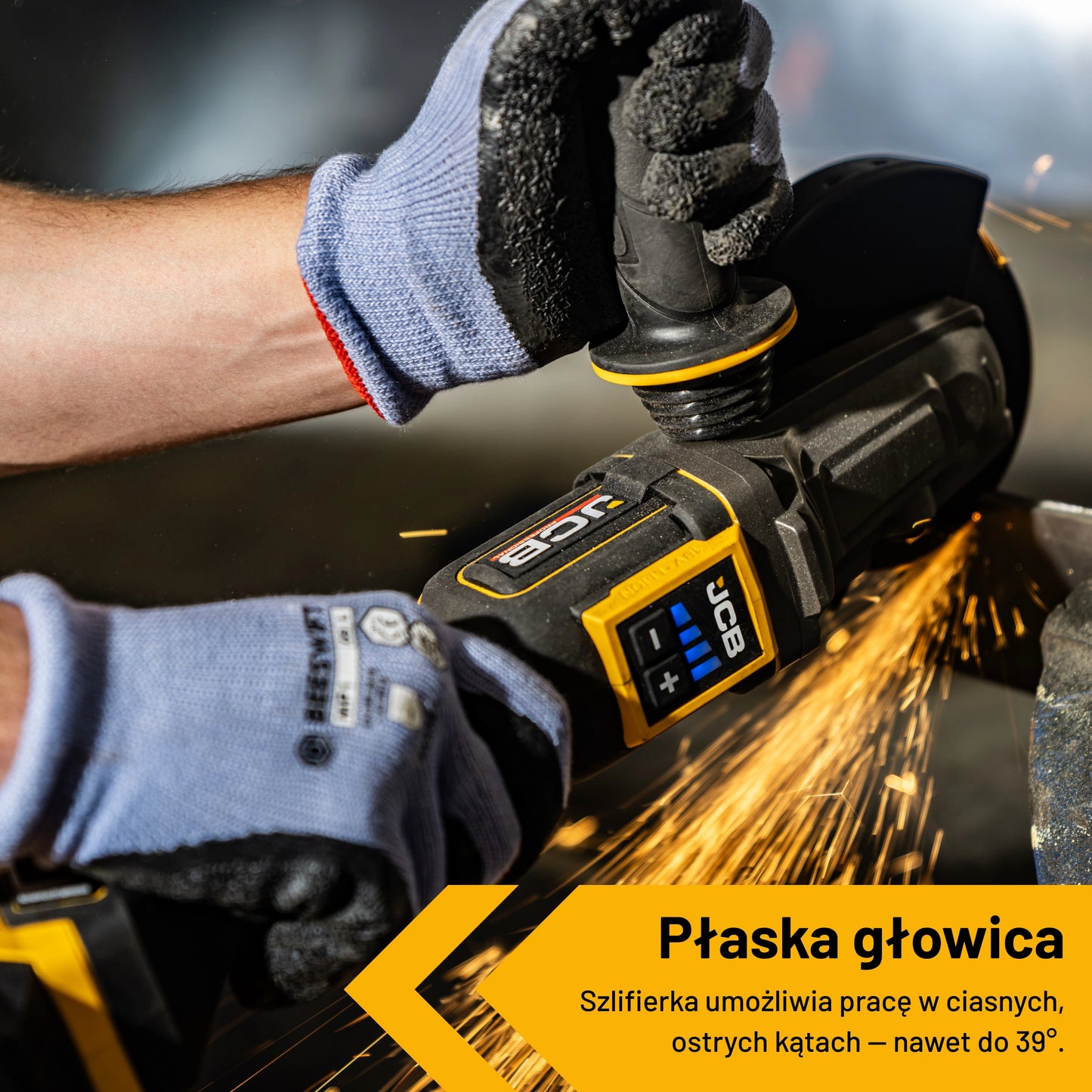 JCB Professional 18V Szlifierka Kątowa z Włącznikiem Łopatkowym i Płaską Głowicą (125 mm / 5")