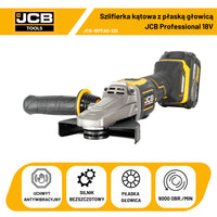 JCB Professional 18V Szlifierka Kątowa z Włącznikiem Łopatkowym i Płaską Głowicą (125 mm / 5")