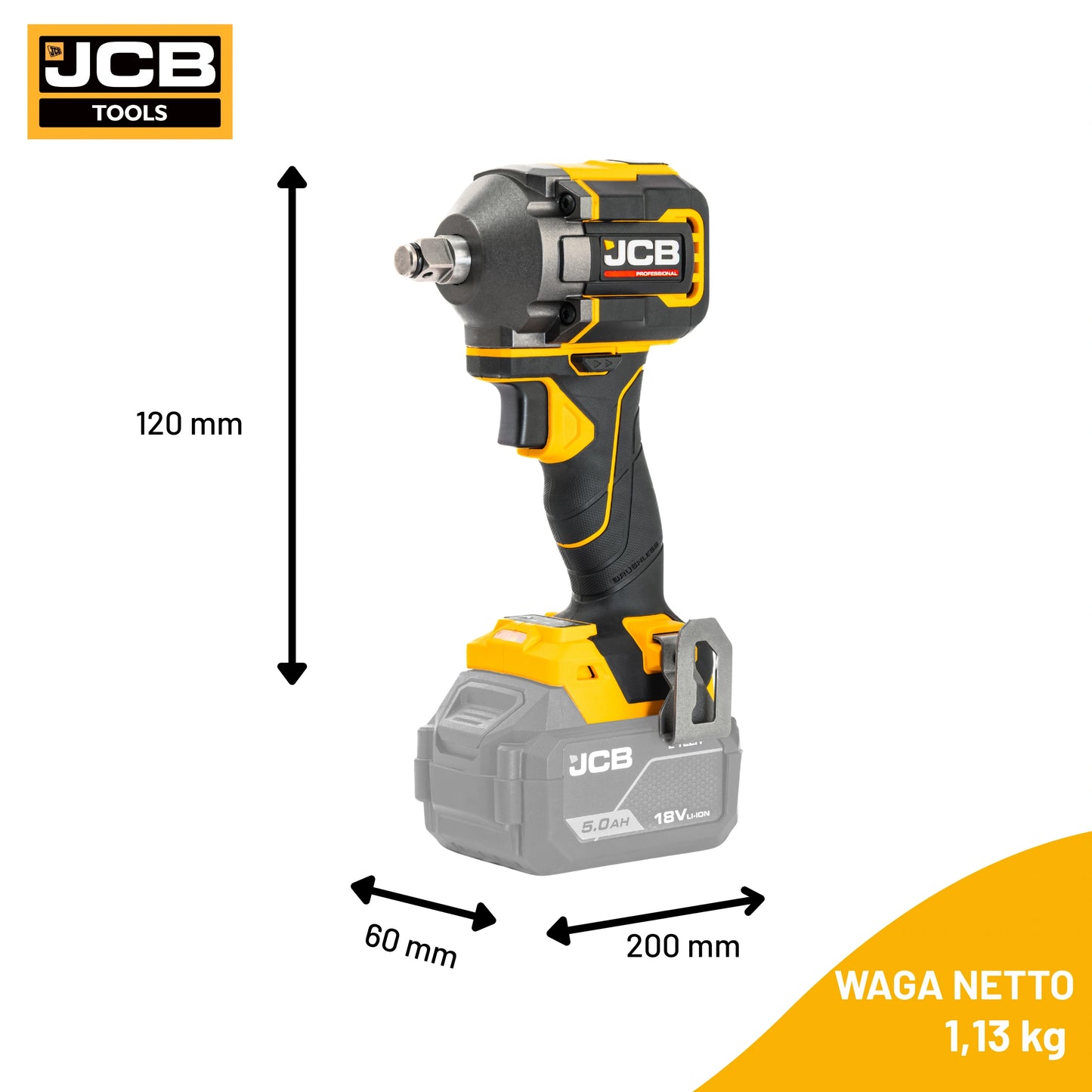 Професійний ударний гайковерт JCB 18V 1/2" 250 Нм (макс. 350 Нм)