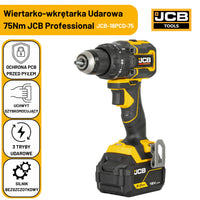 Професійний комплект JCB 18V: ударний дриль 160 Нм, ударний гайковерт 230 Нм, 2 акумулятори 5,0 Аг, зарядний пристрій