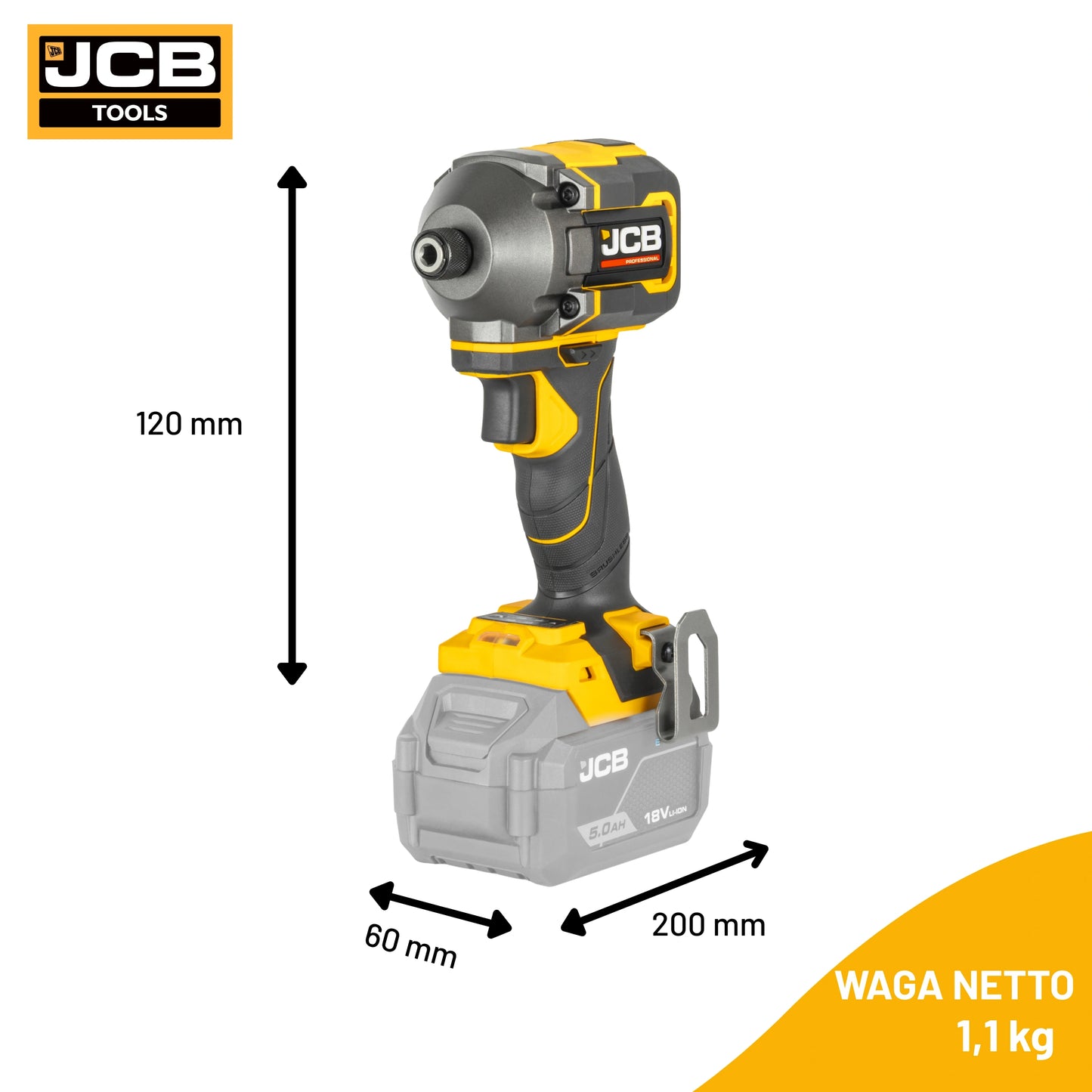 Професійний комплект JCB 18V: ударний дриль 160 Нм, ударний гайковерт 230 Нм, 2 акумулятори 5,0 Аг, зарядний пристрій