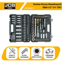 Zestaw Kluczy Nasadowych JCB 108el 1/2" 1/4" CRV Grzechotki Walizka 41082-5
