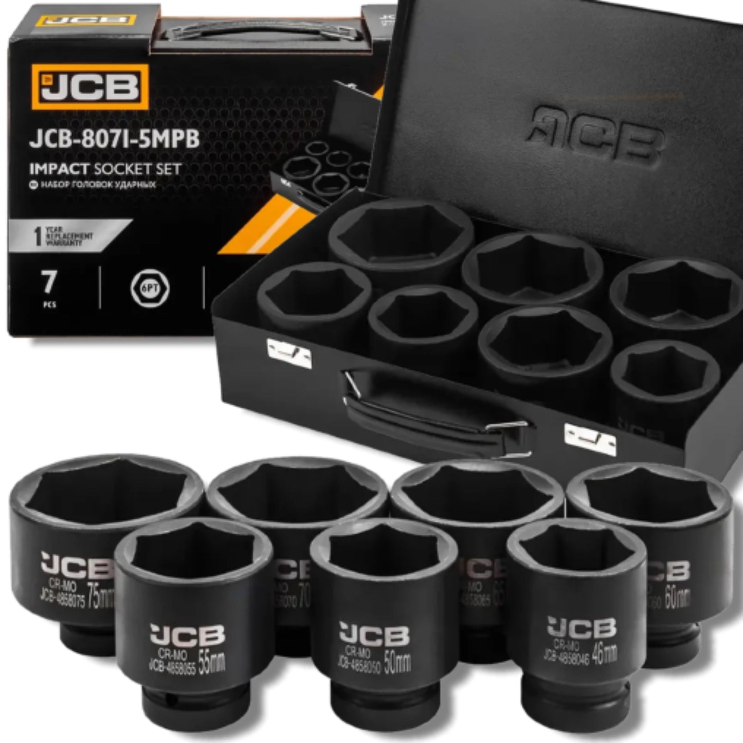 JCB Zestaw Nasadek Udarowych 1" 46-75 6-Kątnych Cr-Mo 7szt