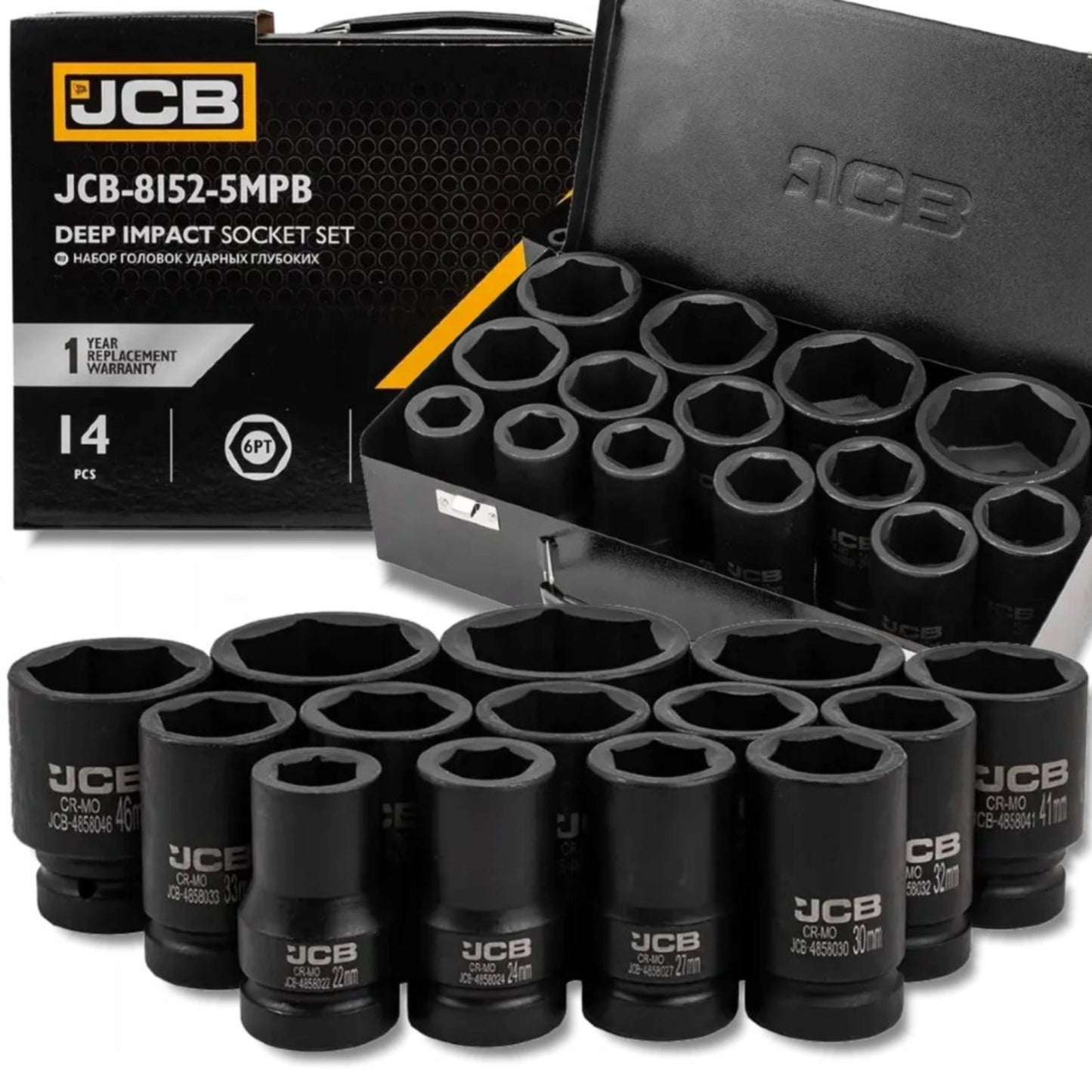 JCB Zestaw Nasadek Udarowych Głębokich 1" 22-60 6-Kątnych Cr-Mo 14szt