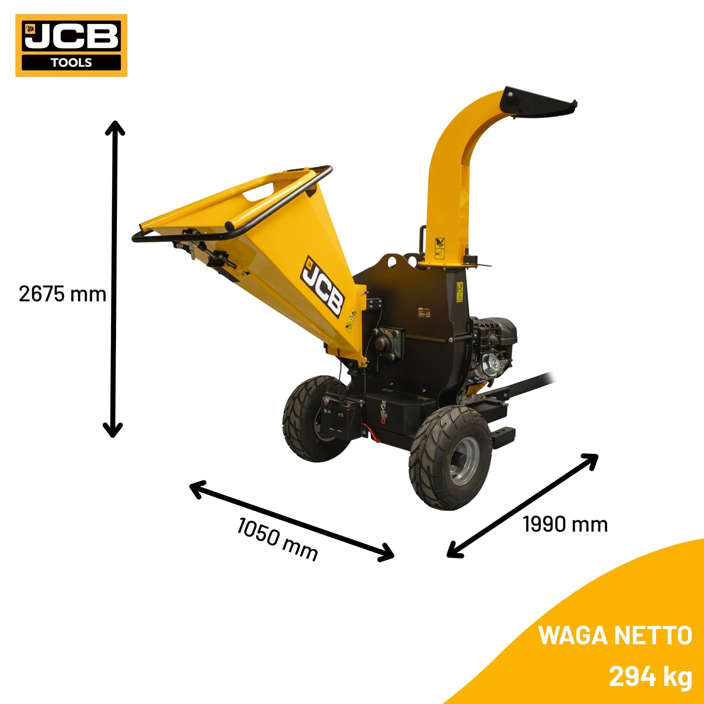 Подрібнювач гілок з 4-тактним двигуном JCB 457 см³, 15 к.с. - 120 мм/4,7 дюйма 