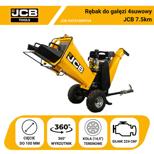 Rębak do gałęzi z silnikiem 4suwowy silnikiem JCB 224 cm3 o mocy 7.5km - 100mm/4"