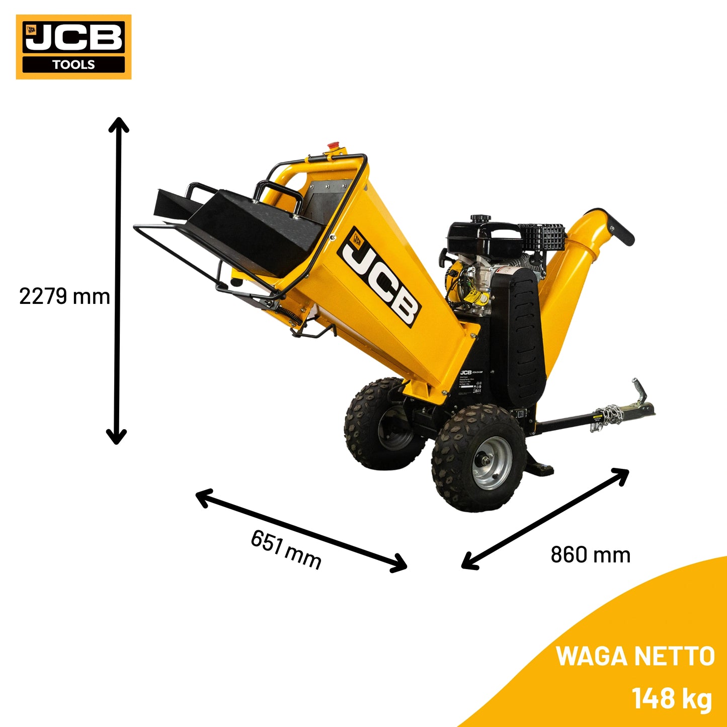 Подрібнювач гілок з 4-тактним двигуном JCB, 224 см3, 7,5 к.с. - 100 мм/4 дюйми 