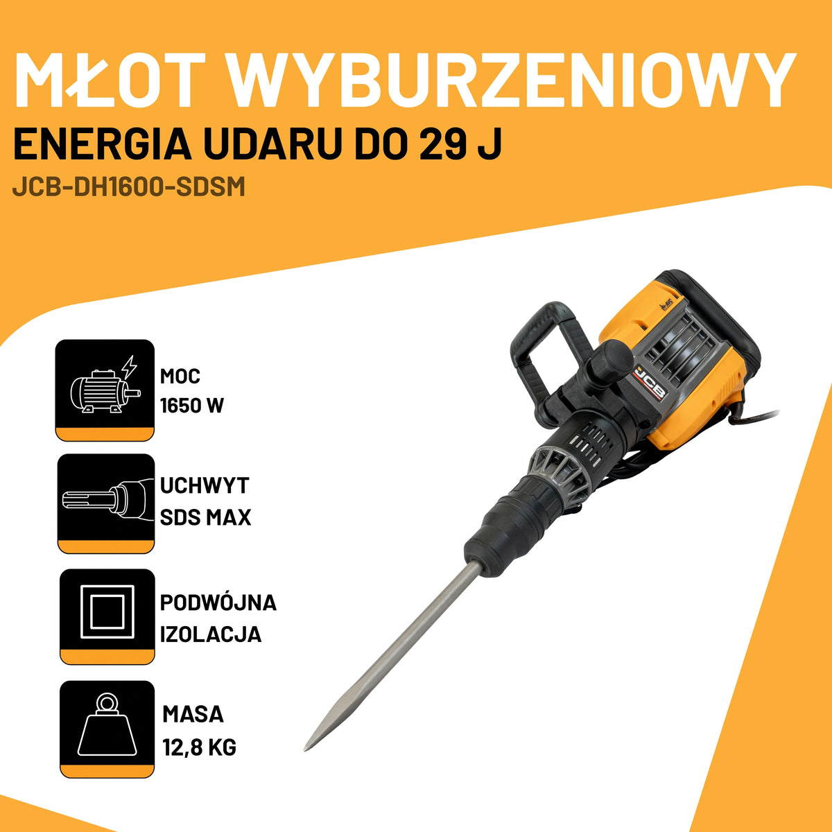 Młot Wyburzeniowy JCB Professional 1650 W SDS Max