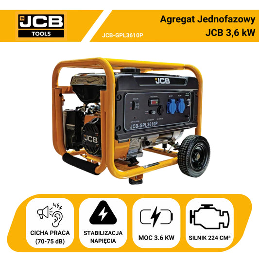 Agregat Prądotwórczy JCB Tools Jednofazowy Generator Prądu 3,6 kW (AVR i Rozruch Ręczny)